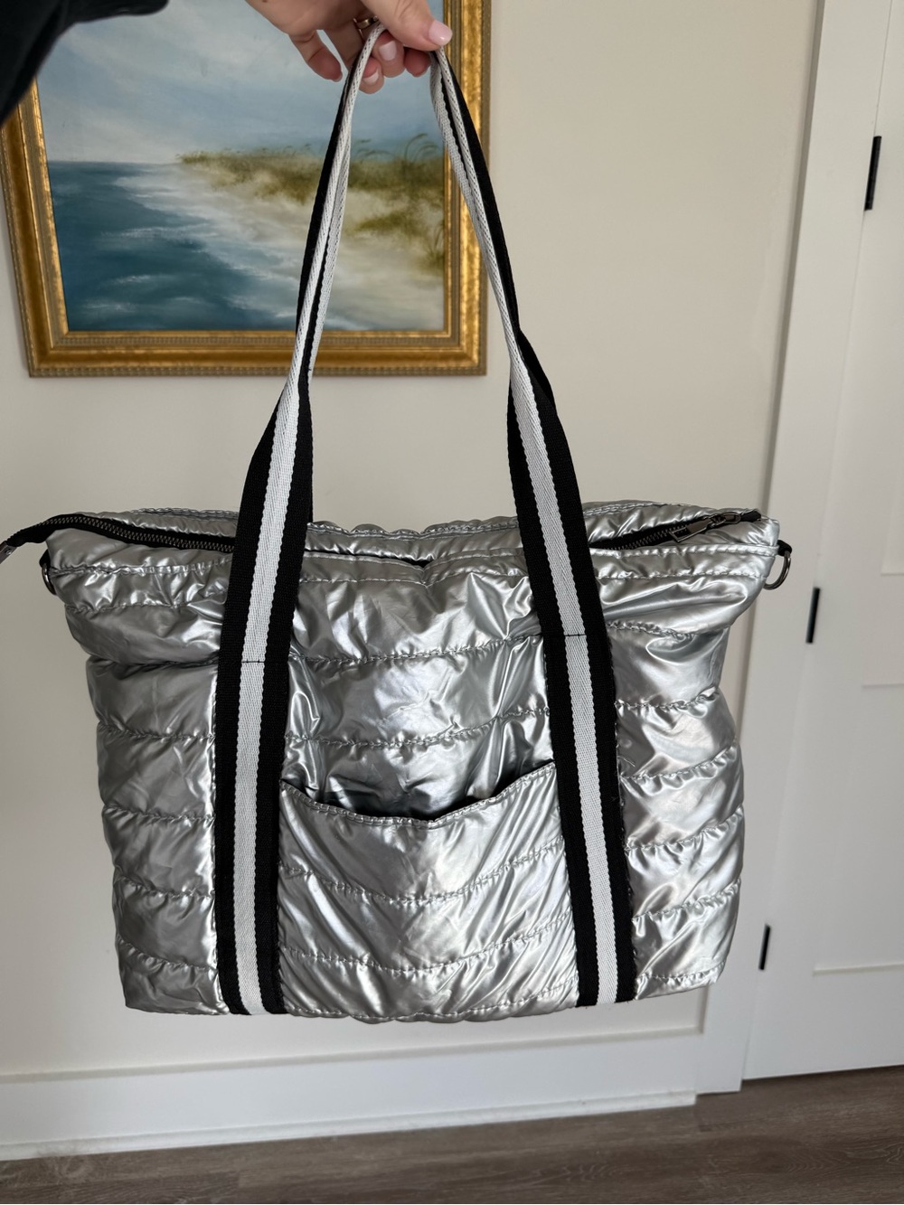 Silver metallic tote bag